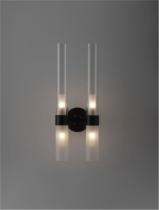 CEN Matt Black Metal Glass 4 Lamp Double Wall Light With Clear & Frosted Glass - ID 12536