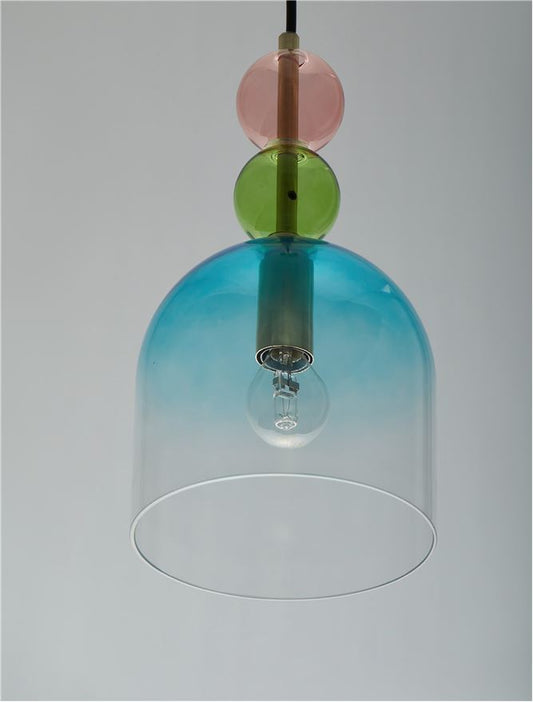 MUR Sandy Gold Metal Glossy Light Green Blue & Pink Glass Single Pendant - ID 12515