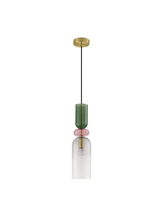 MUR Sandy Gold Metal Glossy Dark Green Pink & Light Grey Glass Single Pendant - ID 12512