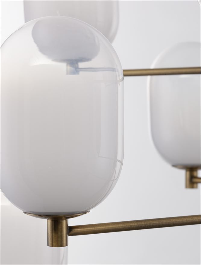 BAL Brass Gold Metal 12 Lamp Pendant With Gradient White Glass - ID 12524