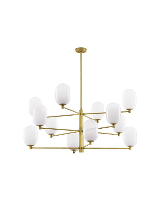 BAL Brass Gold Metal 12 Lamp Pendant With Gradient White Glass - ID 12524