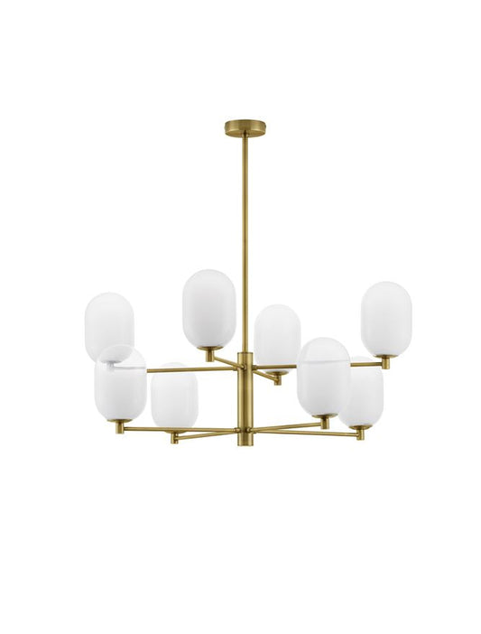 BAL Brass Gold Metal 8 Lamp Pendant With Gradient White Glass - ID 12510