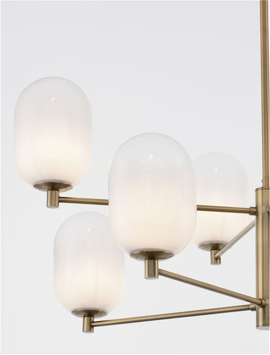 BAL Brass Gold Metal 8 Lamp Pendant With Gradient White Glass - ID 12510