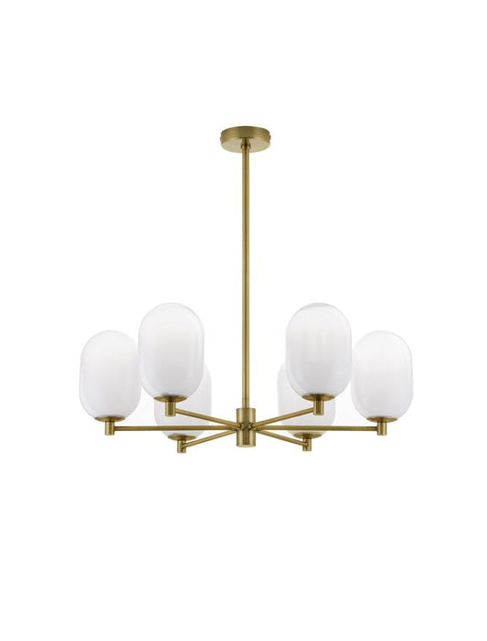 BAL Brass Gold Metal 6 Lamp Pendant With Gradient White Glass - ID 12509