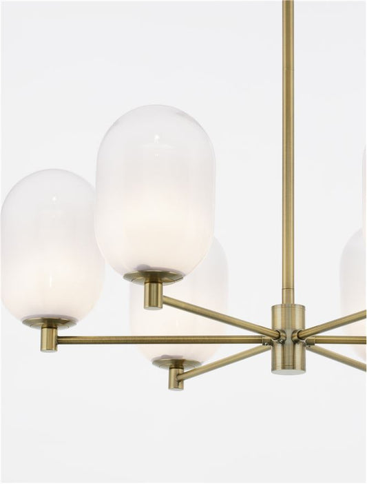 BAL Brass Gold Metal 6 Lamp Pendant With Gradient White Glass - ID 12509