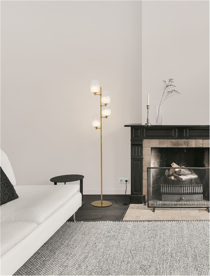 BAL Brass Gold Metal 4 Light Floor Lamp  With Gradient White Glass - ID 12511
