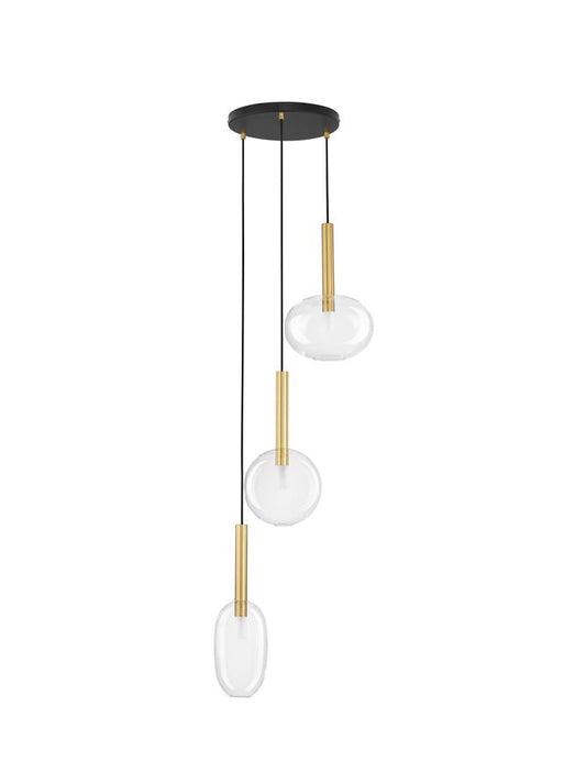 AME Sandy Gold & Clear Glass 3 Lamp Multi Pendant - ID 12531