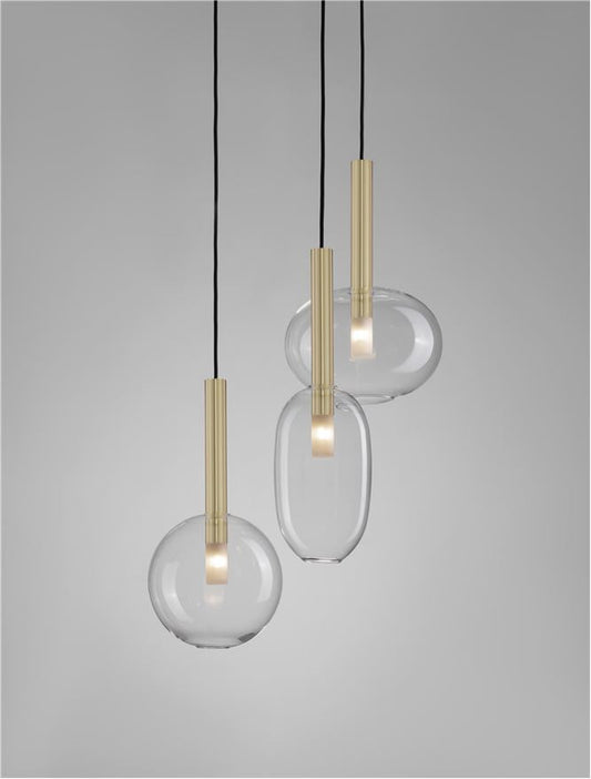 AME Sandy Gold & Clear Glass 3 Lamp Multi Pendant - ID 12531