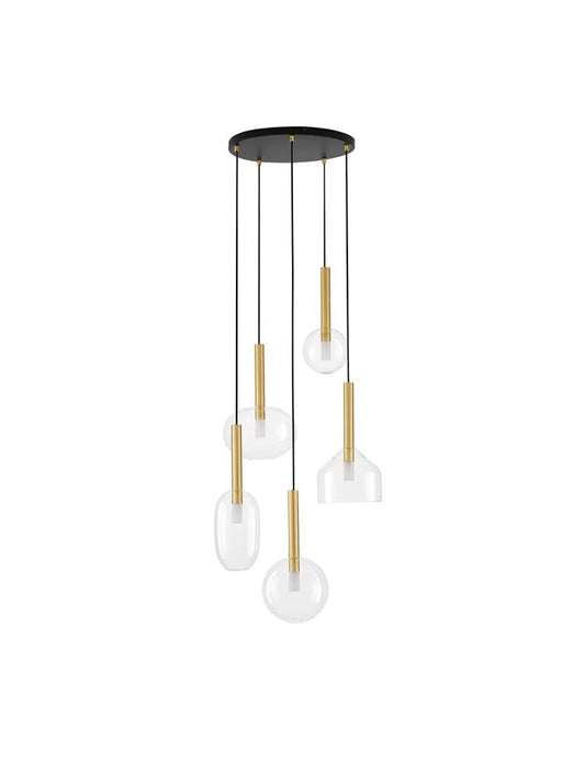 AME Sandy Gold & Clear Glass 5 Lamp Multi Pendant - ID 12526