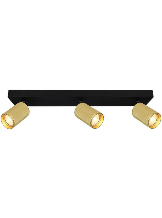 KNO Black & Brass Knurled Triple Wall Light - 13215