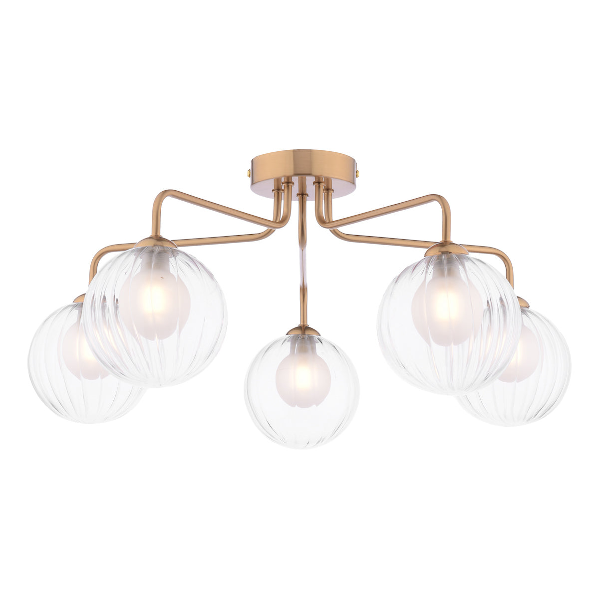 FEY 5 Light Antique Bronze Semi-Flush with Ribbed Clear Glass and Opal Inner - ID 13452