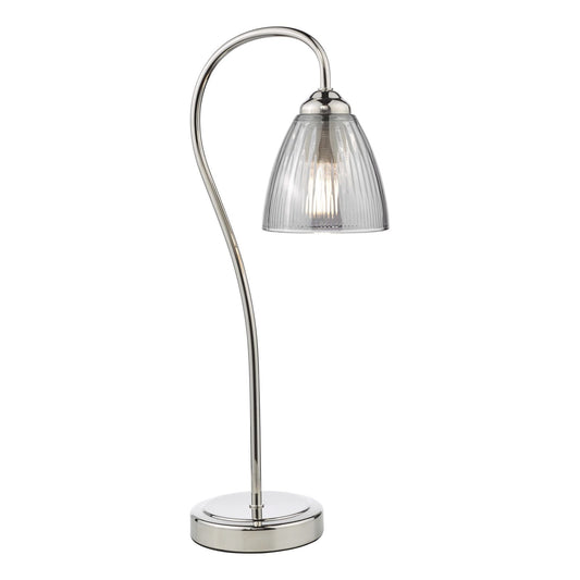 Polished Nickel and Smoked Ribbed Glass Table Lamp - ID 13432