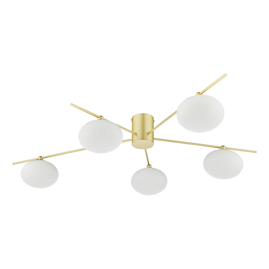 JAS Five Light Semi Flush Ceiling Light In Satin Gold With Opal Glass - ID 13462