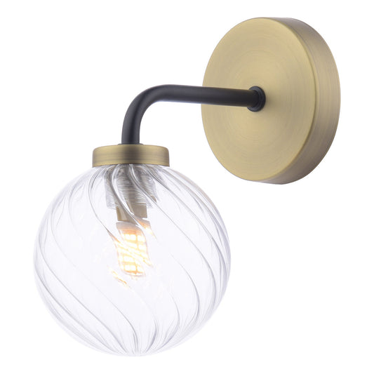 LAI Matt black & Antique Brass Wall Light with Twisted Clear Orb - ID 13459