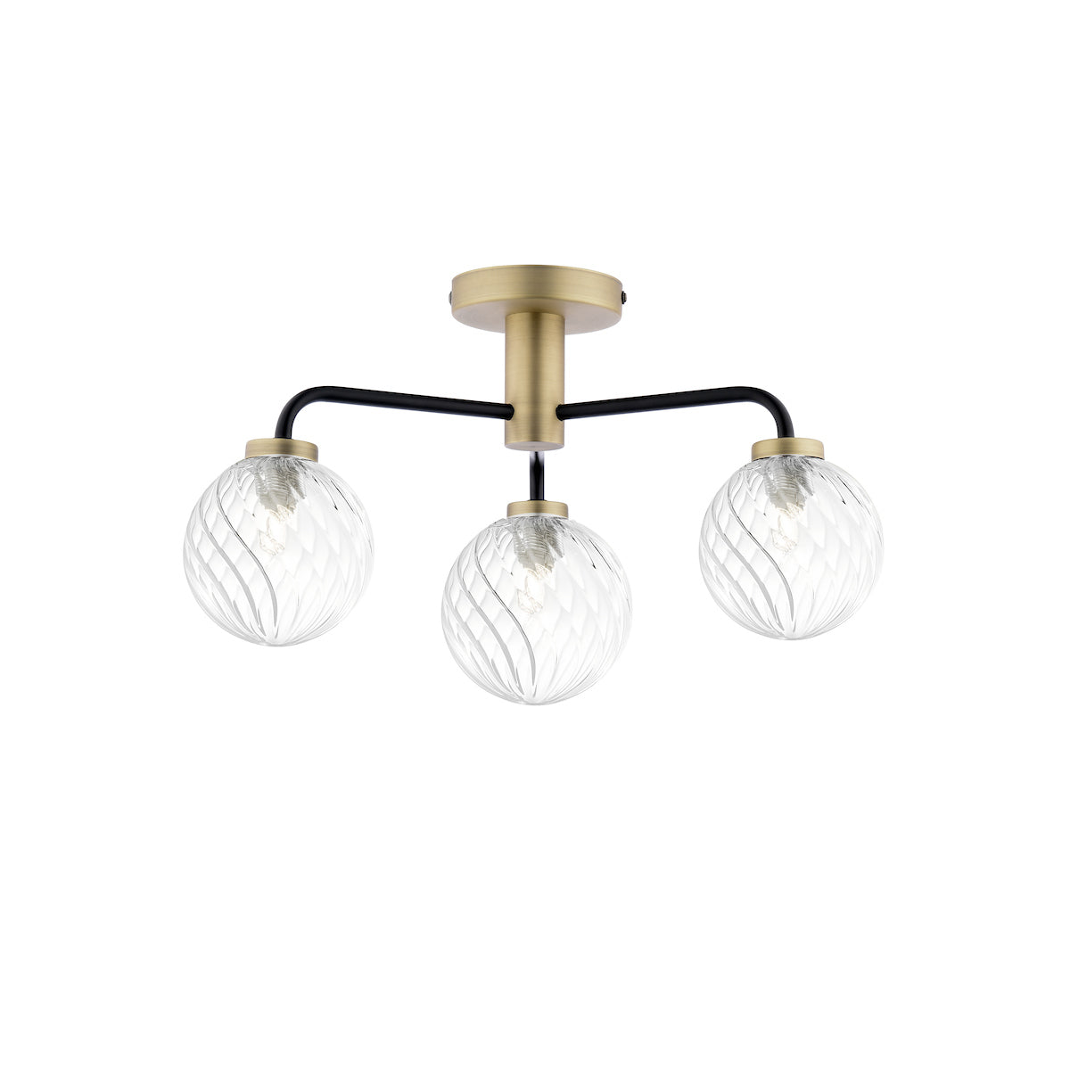 LAI 3 Matt black & Antique Brass Semi-Flush with Twisted Clear Orbs - ID 13458