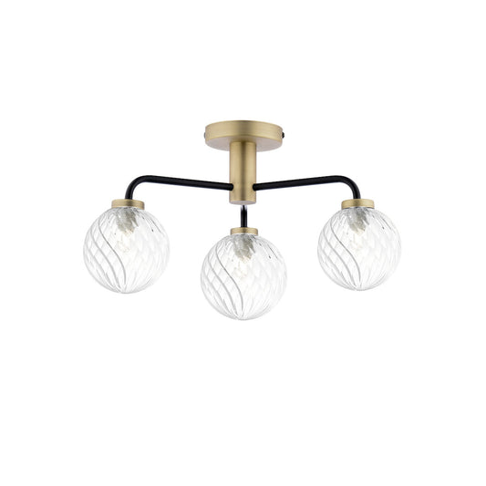 LAI 3 Matt black & Antique Brass Semi-Flush with Twisted Clear Orbs - ID 13458