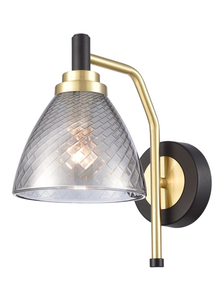 MET Matt Black & Satin Brass Wall Light With Smoked Glass - ID 13286