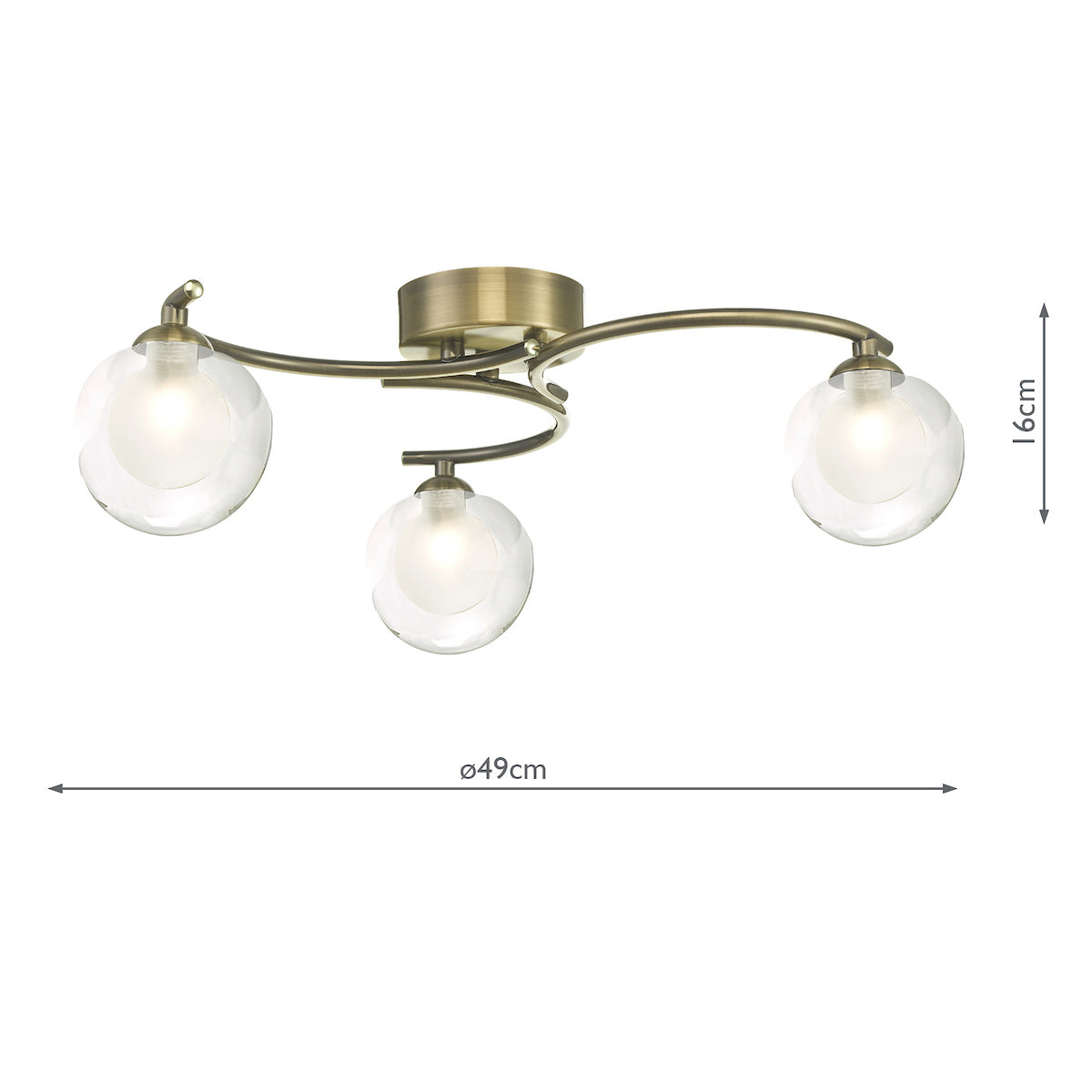 NAK 3 Antique Brass Semi-Flush With Clear & Opal Glass - ID 13454