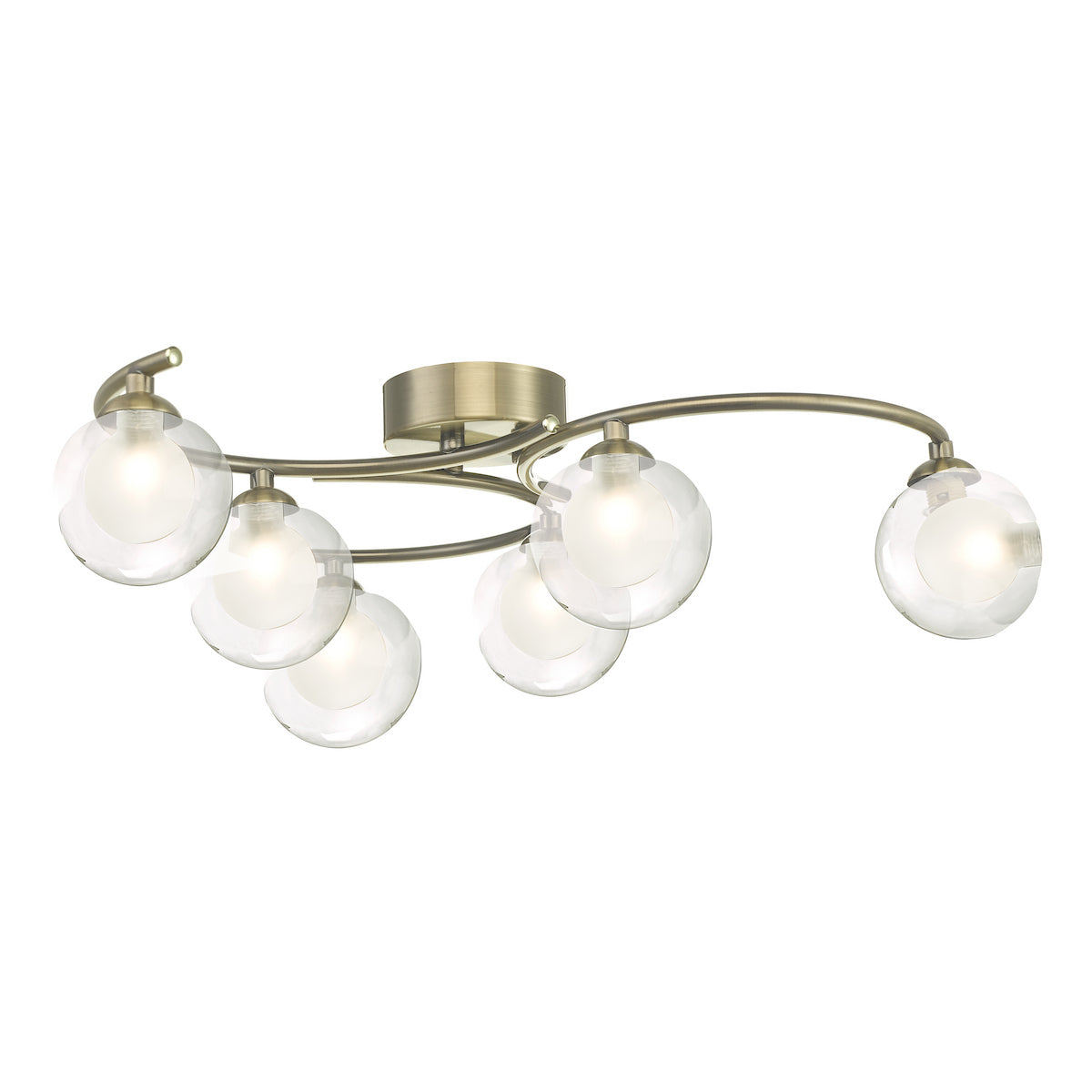 NAK 6 Antique Brass Semi-Flush With Clear & Opal Glass - ID 13455