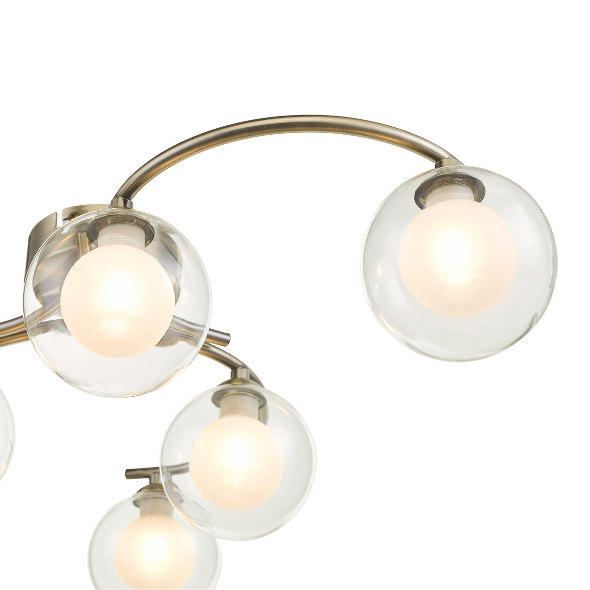 NAK 6 Antique Brass Semi-Flush With Clear & Opal Glass - ID 13455