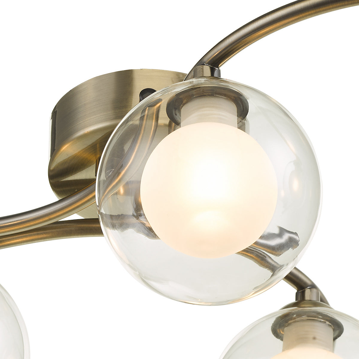 NAK 6 Antique Brass Semi-Flush With Clear & Opal Glass - ID 13455