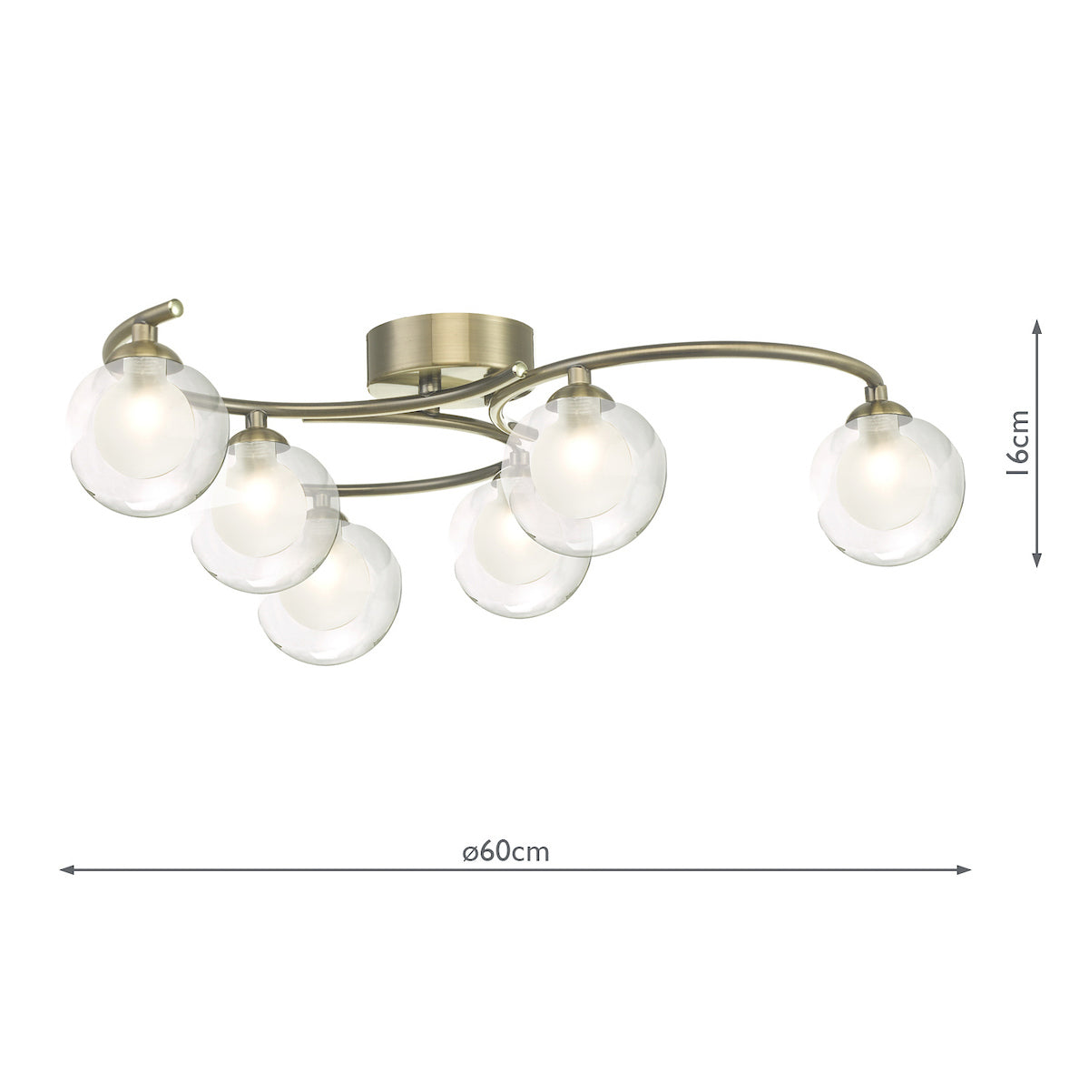 NAK 6 Antique Brass Semi-Flush With Clear & Opal Glass - ID 13455