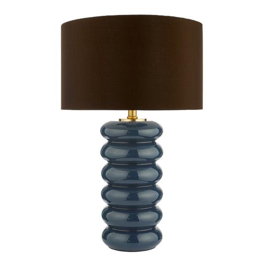 NIA Blue Blown Glass Table Lamp Blue with Brown Faux Silk Shade - ID 13470