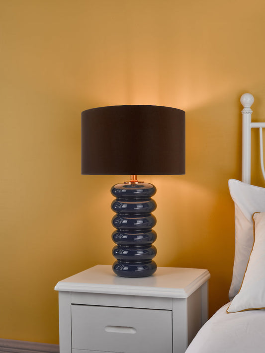 NIA Blue Blown Glass Table Lamp Blue with Brown Faux Silk Shade - ID 13470