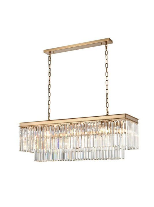 PERO Tiered Linear 100cm Brushed Brass Metal & Crystal Pendant - ID 12872