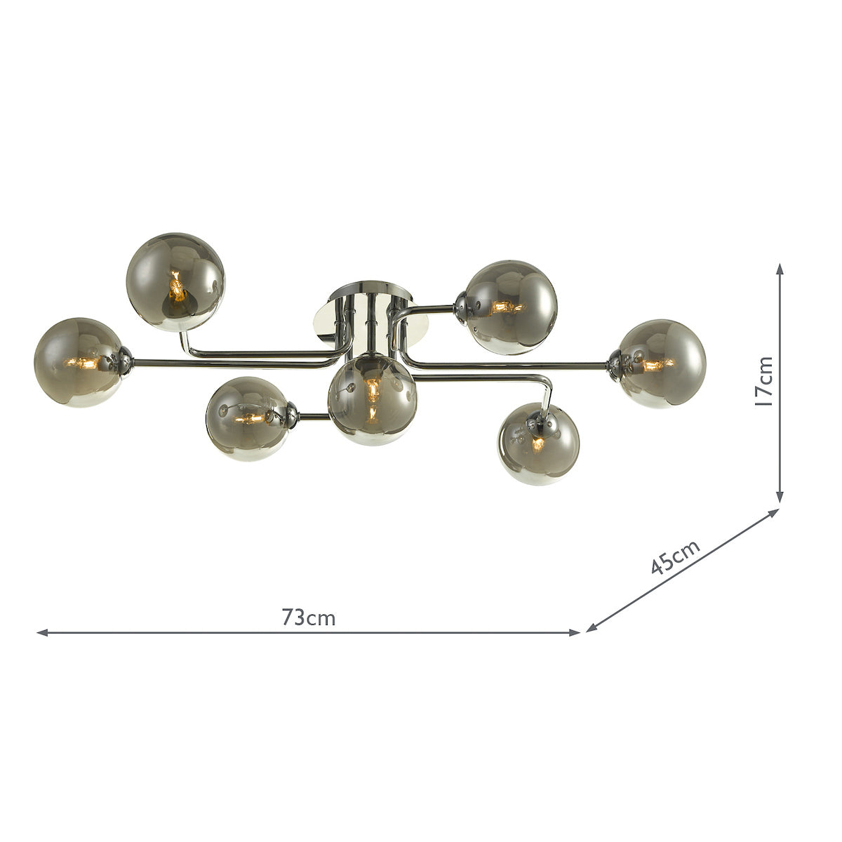 REY 7 Light Polished Chrome With Smoked Glass Semi-Flush - ID 13453