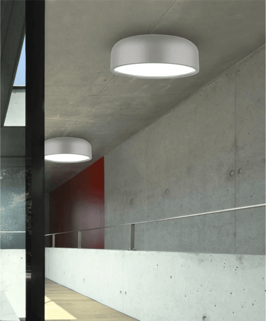 Steel & Acrylic Matt Elephant Grey Flush Ceiling Light - ID 7382 - BOXED, CLEARANCE