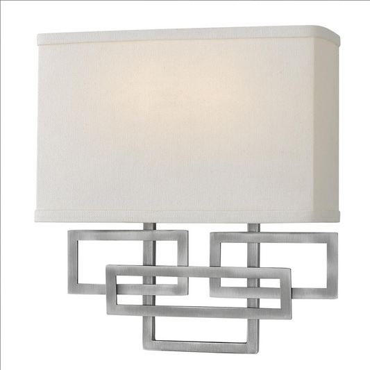 Geometric Wall Light In Antique Nickel Complete with Linen Shade - ID 12548