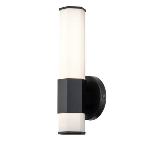 FAC Hexagonal Opal Glass & Matt Black Bathroom Wall Light - ID 12557