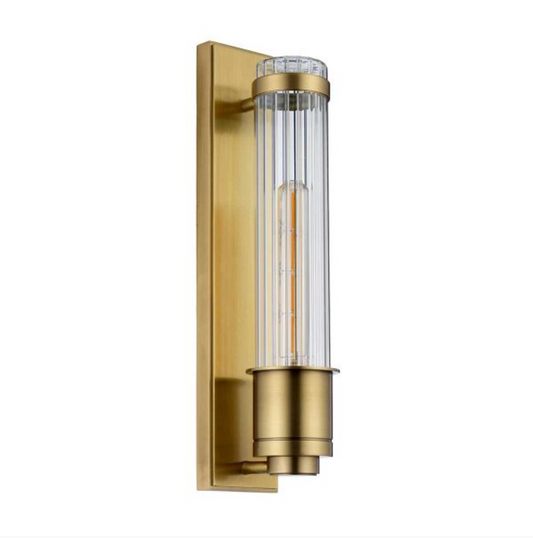WEL Vintage Inspired Aged Brass & Ribbed Glass Bathroom Wall Light - ID 12565