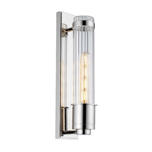 WEL Vintage Inspired Polished Chrome & Ribbed Glass Bathroom Wall Light - ID 12566