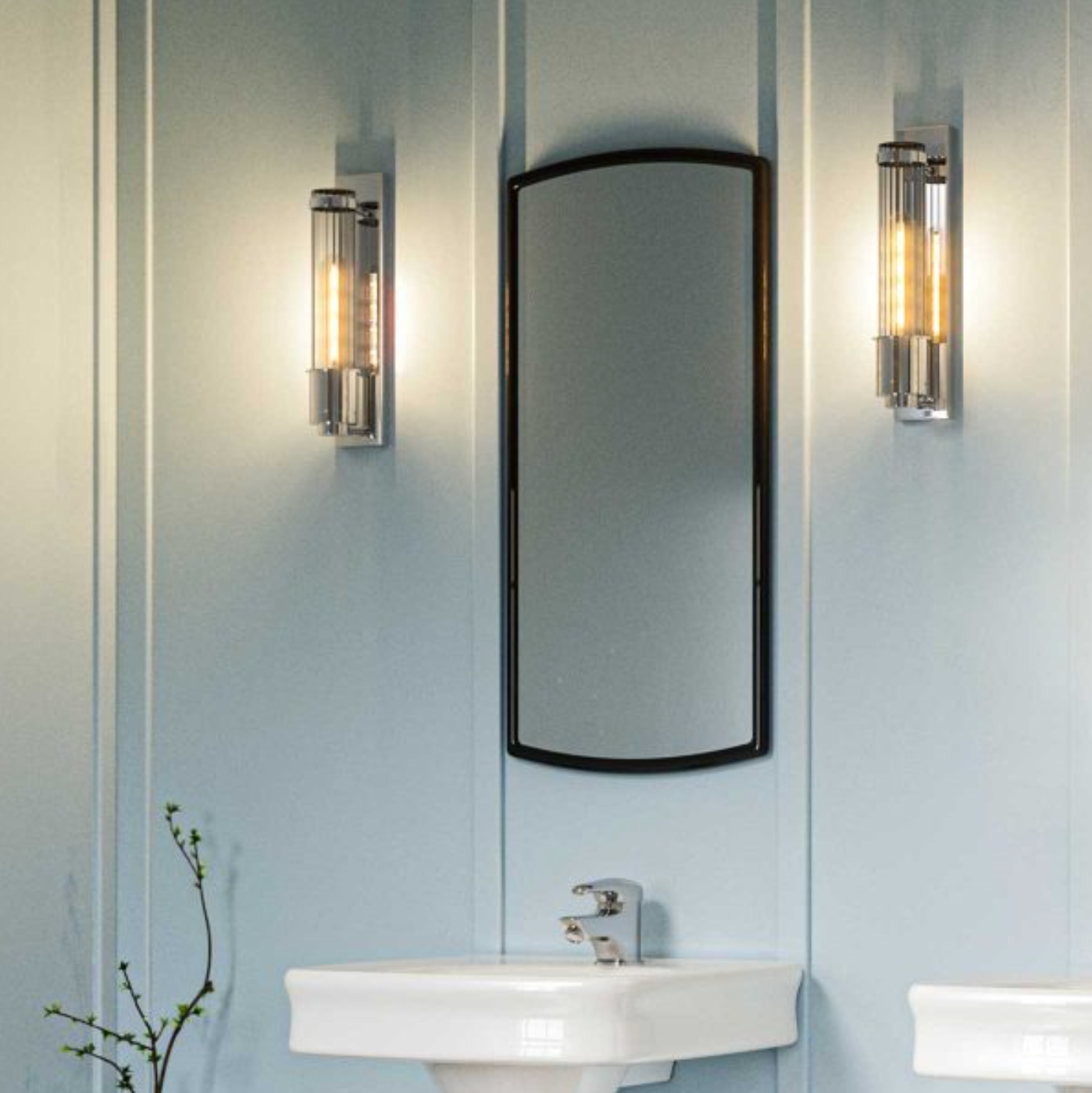 WEL Vintage Inspired Polished Chrome & Ribbed Glass Bathroom Wall Light - ID 12566