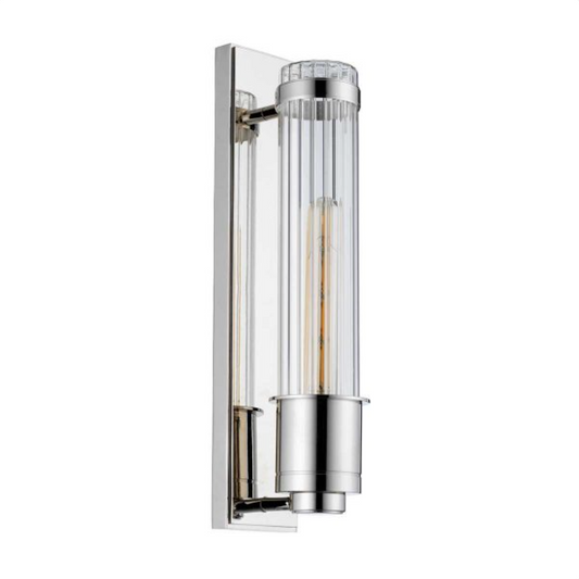 WEL Vintage Inspired Polished Chrome & Ribbed Glass Bathroom Wall Light - ID 12566