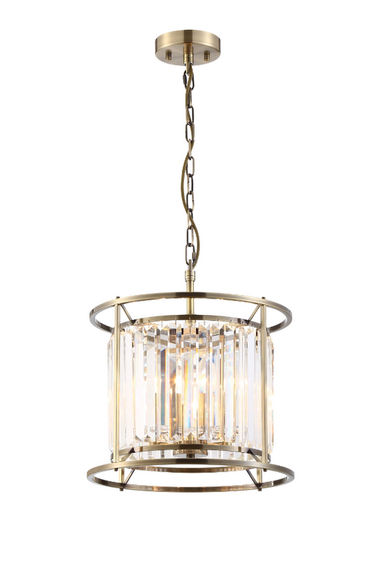 Pendant / Semi Ceiling Convertible, 3 x E14, Antique Brass / Clear - ID 12582