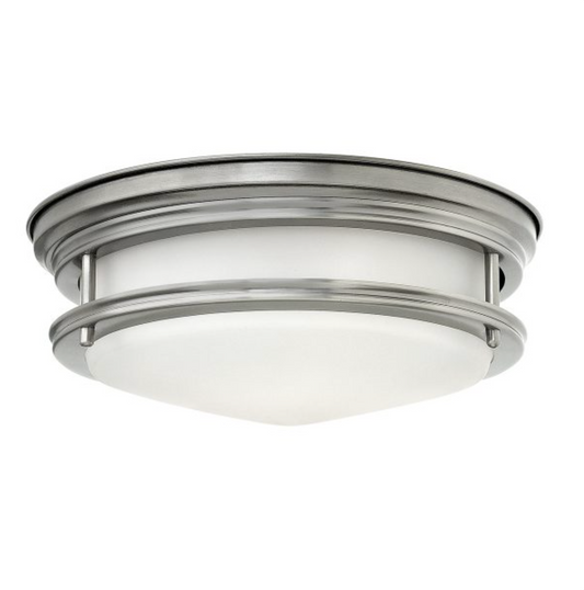 HAD Antique Nickel & Opal Glass Two Lamp Semi Flush IP44 Ceiling Light - 12570