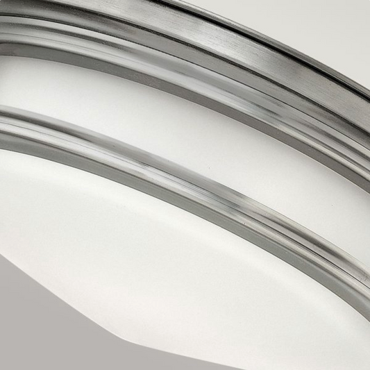 HAD Antique Nickel & Opal Glass Two Lamp Semi Flush IP44 Ceiling Light - 12570