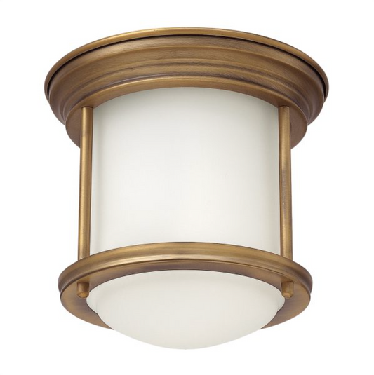 HAD Brushed Bronze & Opal Glass One Lamp Semi Flush IP44 Ceiling Light - 12571
