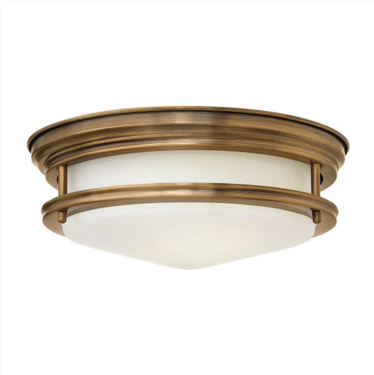 HAD Brushed Bronze & Opal Glass Two Lamp Semi Flush IP44 Ceiling Light - 12572