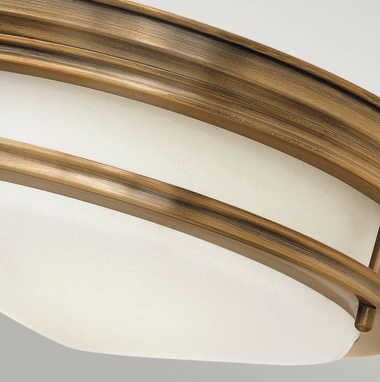 HAD Brushed Bronze & Opal Glass Two Lamp Semi Flush IP44 Ceiling Light - 12572