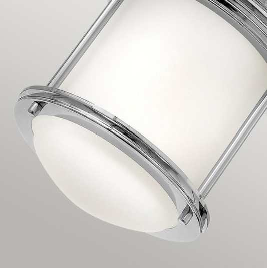 HAD Chrome & Opal Glass One Lamp Semi Flush IP44 Ceiling Light - 12573