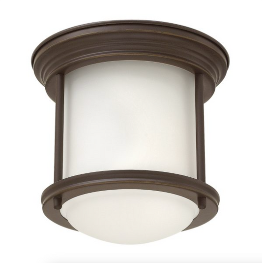 HAD Oil Rubbed Bronze & Opal Glass Semi Flush IP44 Ceiling Light - ID 12575 limited stock