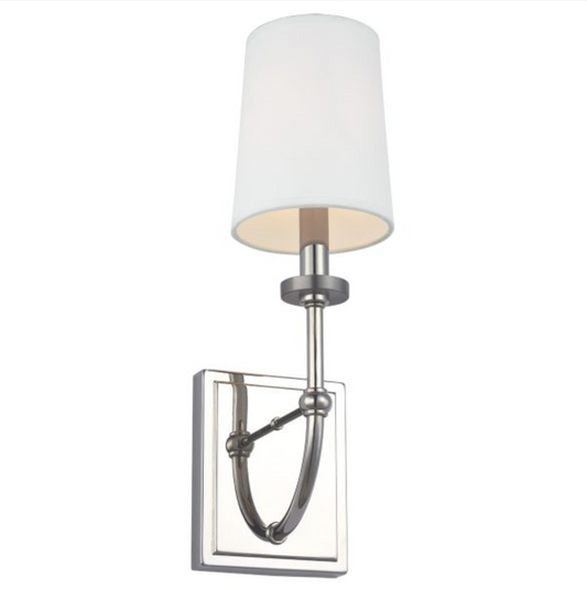 FEL Elegant Curved Arm Polished Chrome Bathroom Wall Light With White Parchment Shade - ID 12590