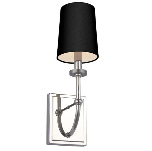 FEL Elegant Curved Arm Polished Chrome Bathroom Wall Light With Black Faux Silk Shade - ID 12591