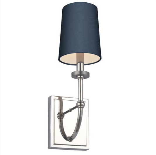 FEL Elegant Curved Arm Polished Chrome Bathroom Wall Light With Bretton Faux Silk Shade - ID 12592