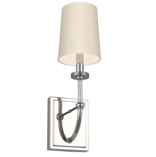 FEL Elegant Curved Arm Polished Chrome Bathroom Wall Light With Scallop Faux Silk Shade - ID 12593