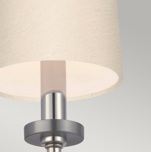 FEL Elegant Curved Arm Polished Chrome Bathroom Wall Light With Scallop Faux Silk Shade - ID 12593